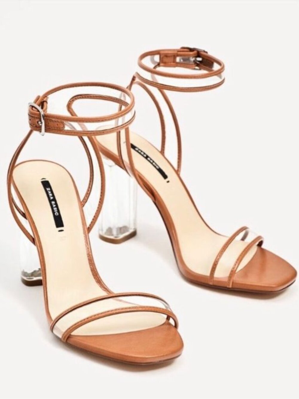 Zara Lucite Heeled Vinyl Strappy Sandals EUR 38
